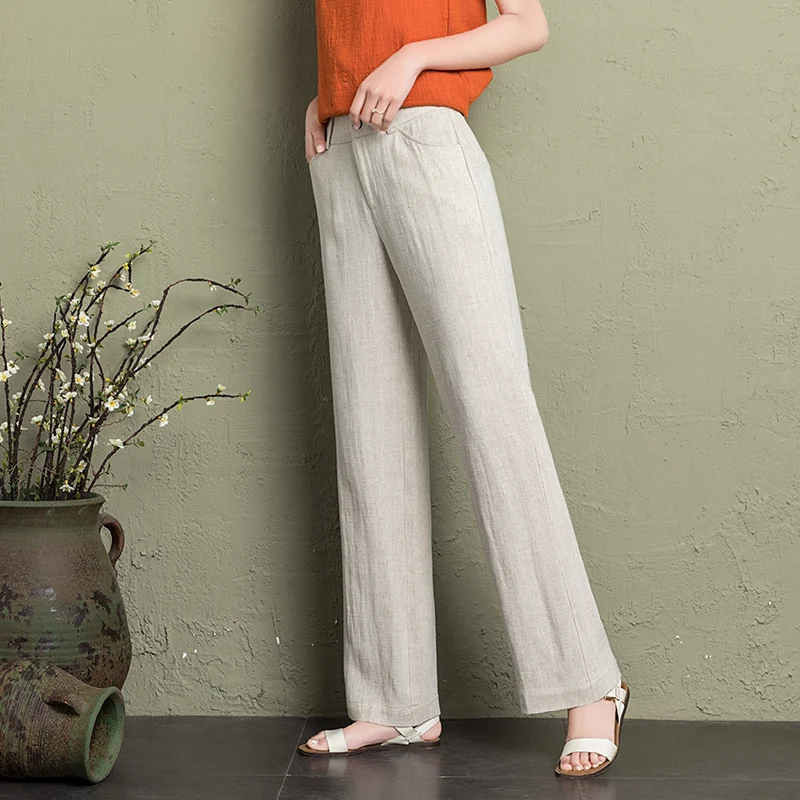 

cotton linen wide leg pants women 2019 summer breathable thin white elegant workwear trousers women plus size palazzo pants