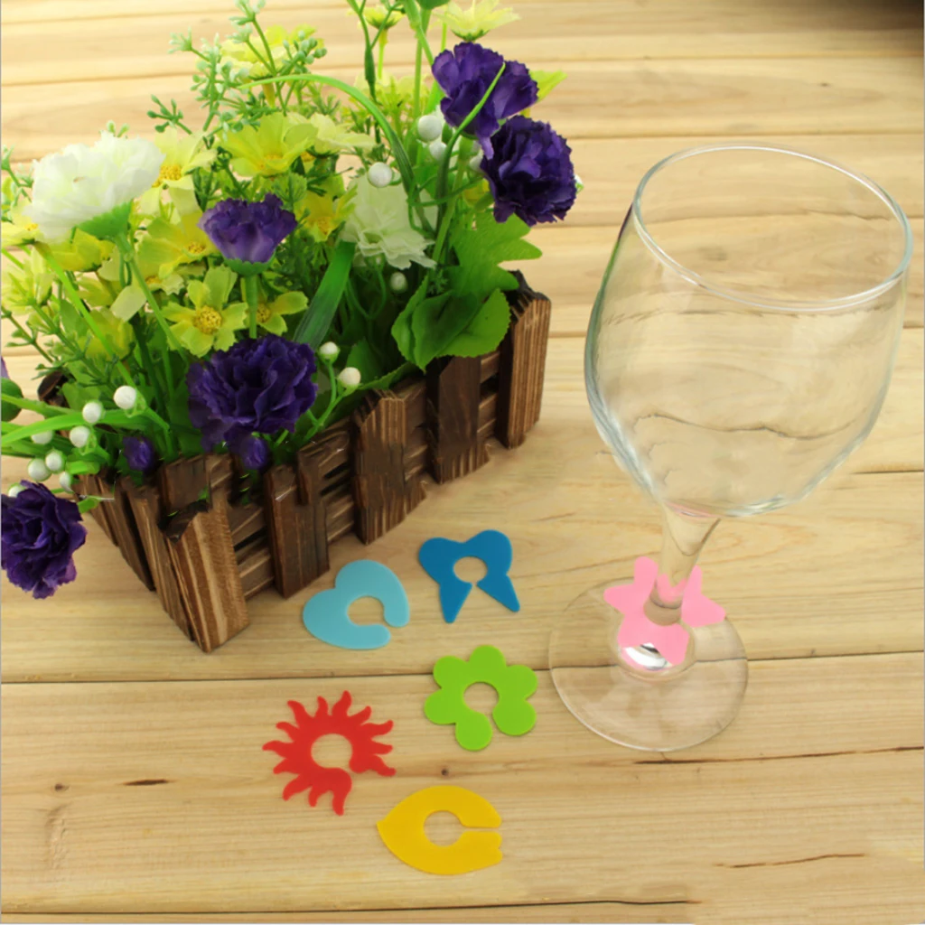 MagiDeal Colorful Reuseable 6Pcs Cute Circular Tags Glass Pot Marker Identifier Cup Stags Charm for Party Wedding Bar Hot sale