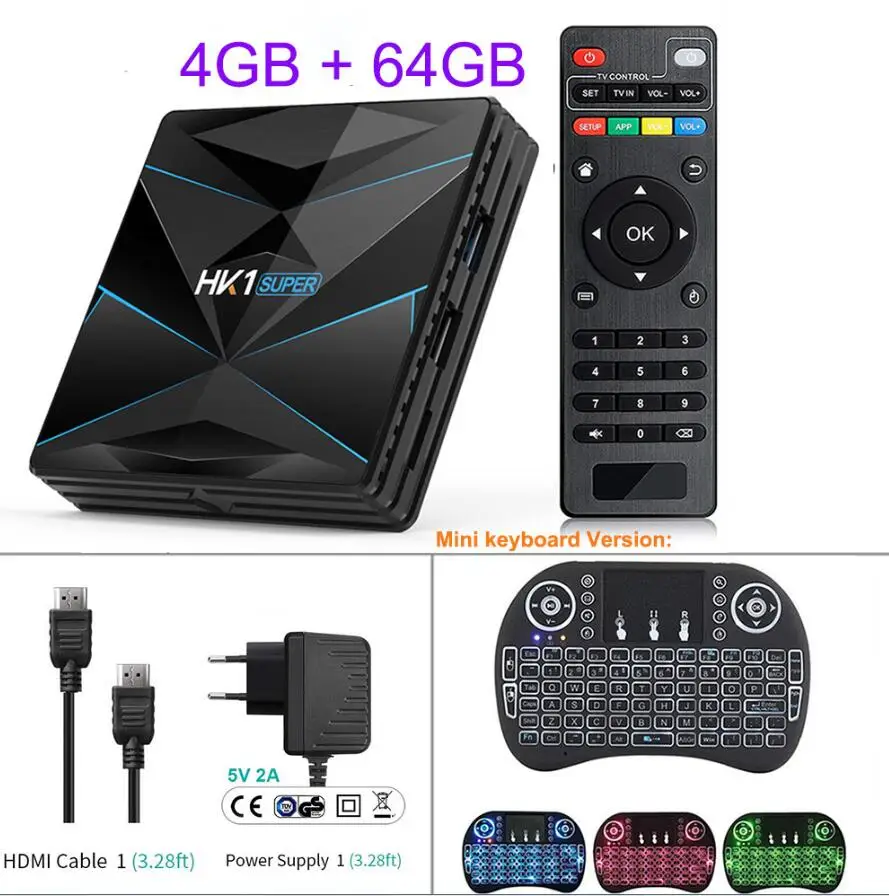 4G 64G Backlit key HK1 супер Android 9,0 tv BOX Google Assistant RK3318 4K 3D Utral HD 4G 64G tv 5G 2,4G Wifi Play Store Бесплатные приложения быстрая приставка - Цвет: 4G 64G Backlit key