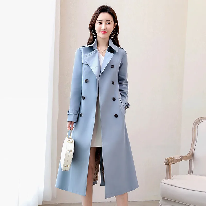 2024 New Autumn Women Double Breasted Trench Coats Long With Belt Casual Windbreaker Waterproof Raincoat Business Outerwear