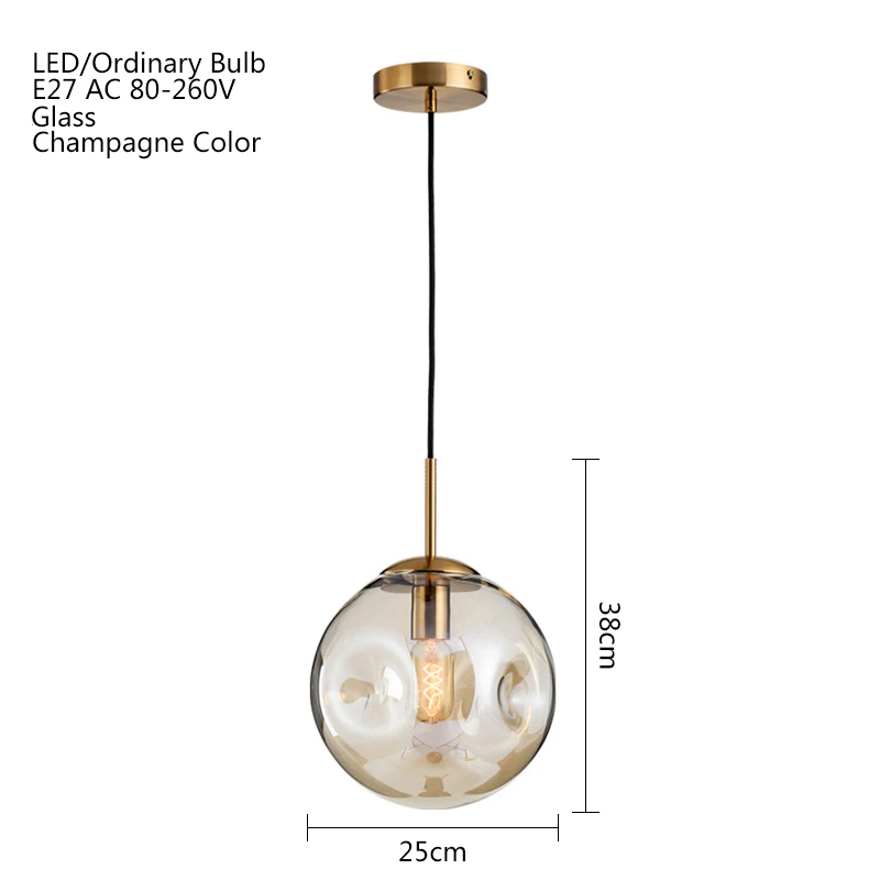 Современный Лофт стеклянный шар подвесной светильник LED E27 скандинавский подвесной светильник с 2 вида цветов для гостиной ресторана спальни лобби кухни - Цвет корпуса: Champagne