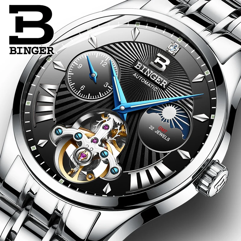 

Switzerland Mechanical Watch Men Binger Role Luxury Brand Men Watches Skeleton Wrist Sapphire Men Watch Waterproof B-1186-3