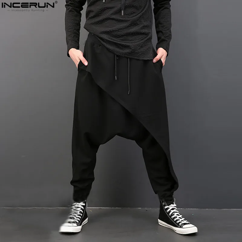 INCERUN Plus Size Men Casual Drape Drop Crotch Harem Hip-hop Pants Trouser Baggy Dancing Pants Gothic Punk Style Harem Pants Men yoga harem pants