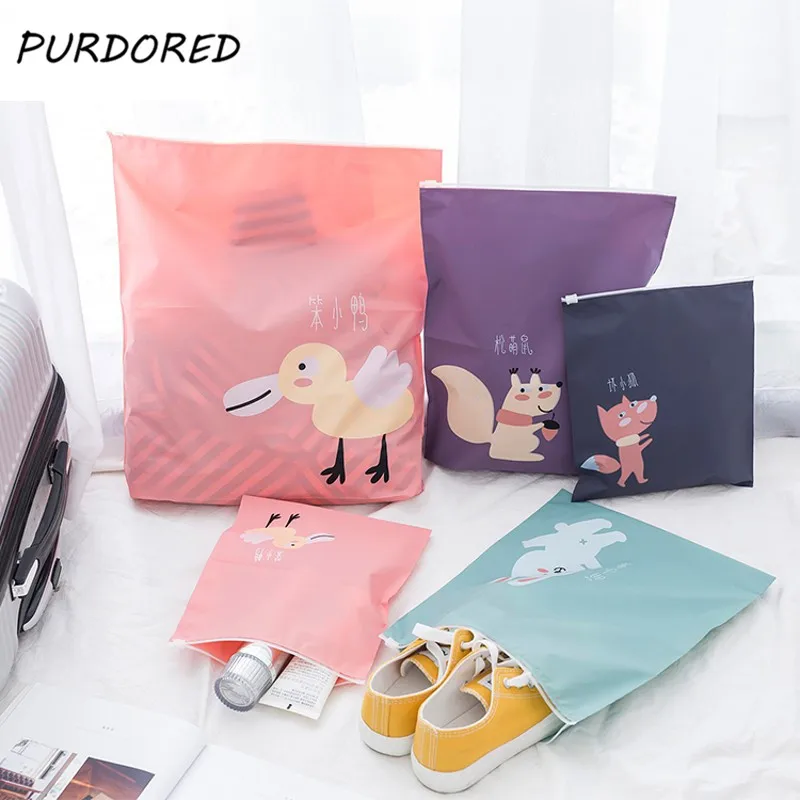 

PURDORED 3 Pcs /set Cartoon Zipper Cosmetic Bag PEVA Waterproof Travel Organizer Bag Women Makeup Bag Toiletry Storage Kit Bag