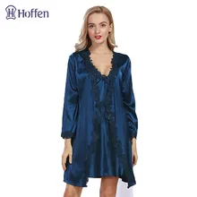 Hoffen сексуальный v-образный вырез вечерний комплект с платьем сатин из искусственного шелка халат одежда для сна 2 предмета кружевной халат женский костюм WS358