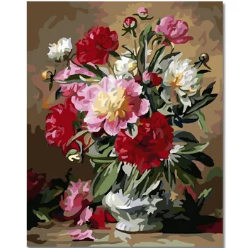 

WEEN Red peony flower-DIY Framed Oil Painting By Numbers, Coloring By Numbers, Modern Wall Art Picture,Home Decoration 40x50cm