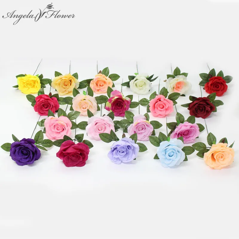 

20pcs 10cm artificial flower silk rose head with stem DIY wedding party home flower wall decor wreath scrapbook gift box craft