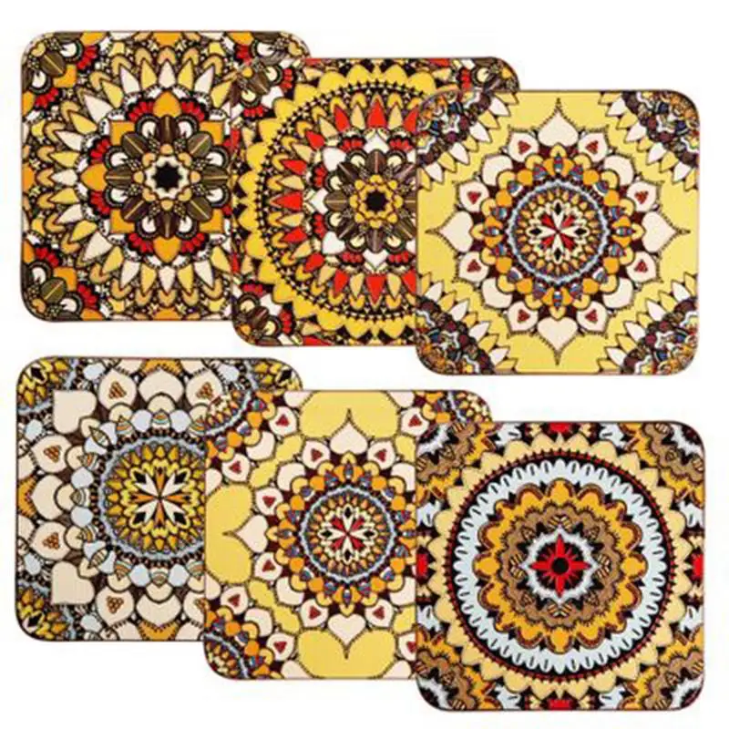 

European-Style English Cork Mandala Flower Printed Coaster Non-Slip Anti-Hot Pad Insulation Mat Home Kitchen Restaurant Decorati