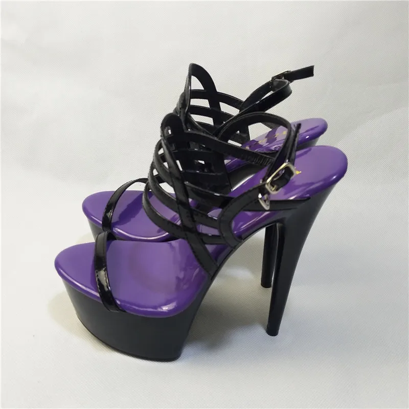 15 cm Super High women's shoes patent leather shoes sexy big yards high heels model sandals autumn dance shoes