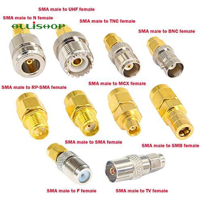

9 Type RF Adapter Connector Kit SMA Male Plug to BNC/N/F/MCX/SMA/UHF/TV/TNC Female Jack RF Coaxial Extension Cable FPV Drone