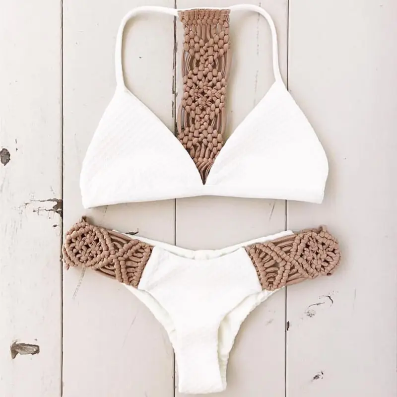 

Braided Rope Maillot De Bain Femme White Sexy Swimwear Women Padded Bikini Brazilian Bikini Woman