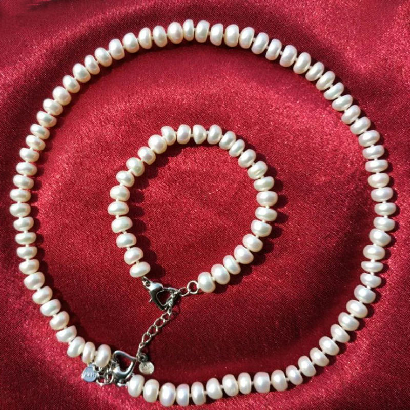 

[NYMPH] White Pearl Jewelry Set Natural Pearl Necklace Bracelet Real Fresh Water Pearl Fine Jewelry Wedding For Women SET03