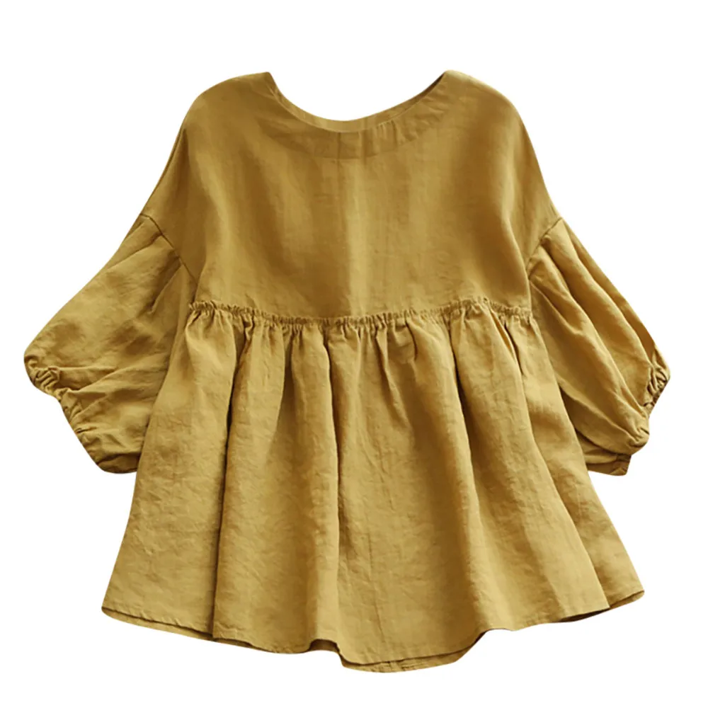 

feitong New 2019 Women's Summer Round Neck Half Lantern Sleeve Shirt Solid Cotton Sweet Elastic Tops T-Shirt Clothes Shirts