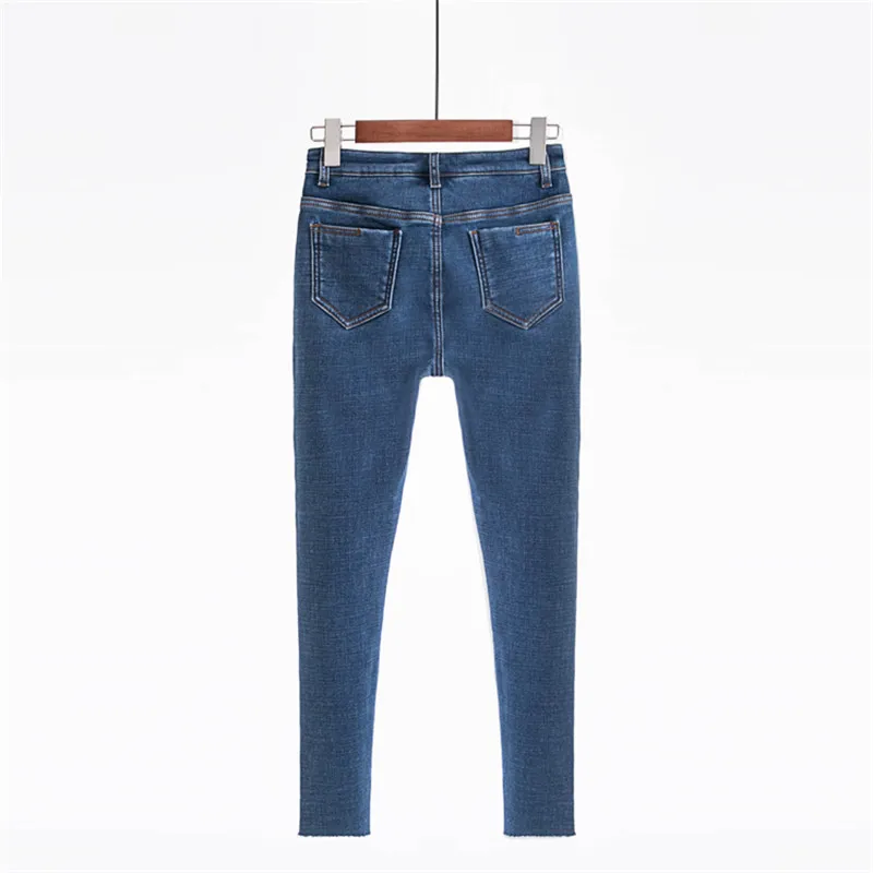 JUJULAND New Slim Stretch High Waist Skinny Jeans Female Scratch Worn Feet Vintage Black Blue Pencil Pants Women Jeans 8138 JUJULAND New Slim Stretch High Waist Skinny Jeans Female Scratch Worn Feet Vintage Black Blue Pencil Pants Women Jeans 8138
