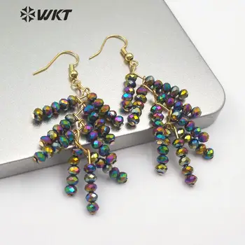 

WT-E551 New!!! natural rainbow cry-stal beads Earring with gold/sliver Hook Earrings women fashion Jewelry