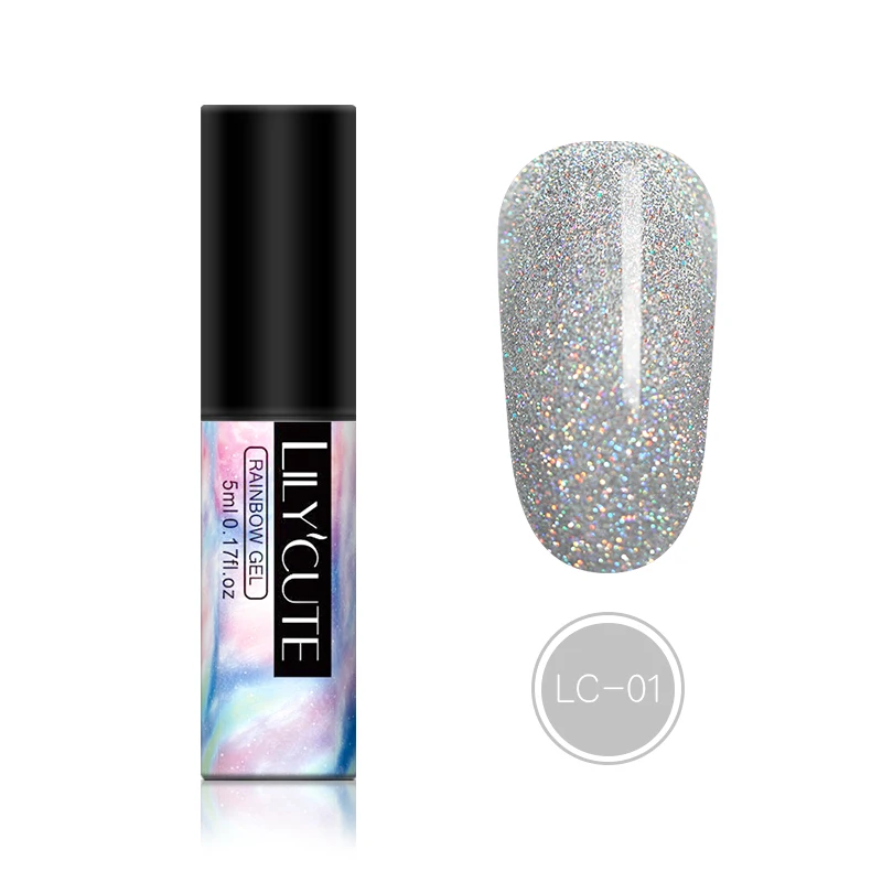 LILYCUTE 5ml Color Gel Polish Holographic Colorful Glitter Sequins UV Soak Off Long Lasting Gel Polish Nail Art Varnish - Цвет: rainbow 1