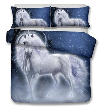 

Printed Floral Unicorn Bedding Set Single Double Designer Horse Animal Bedding Sets Bedcloth Duvet Cover Set Hotel Home Textile
