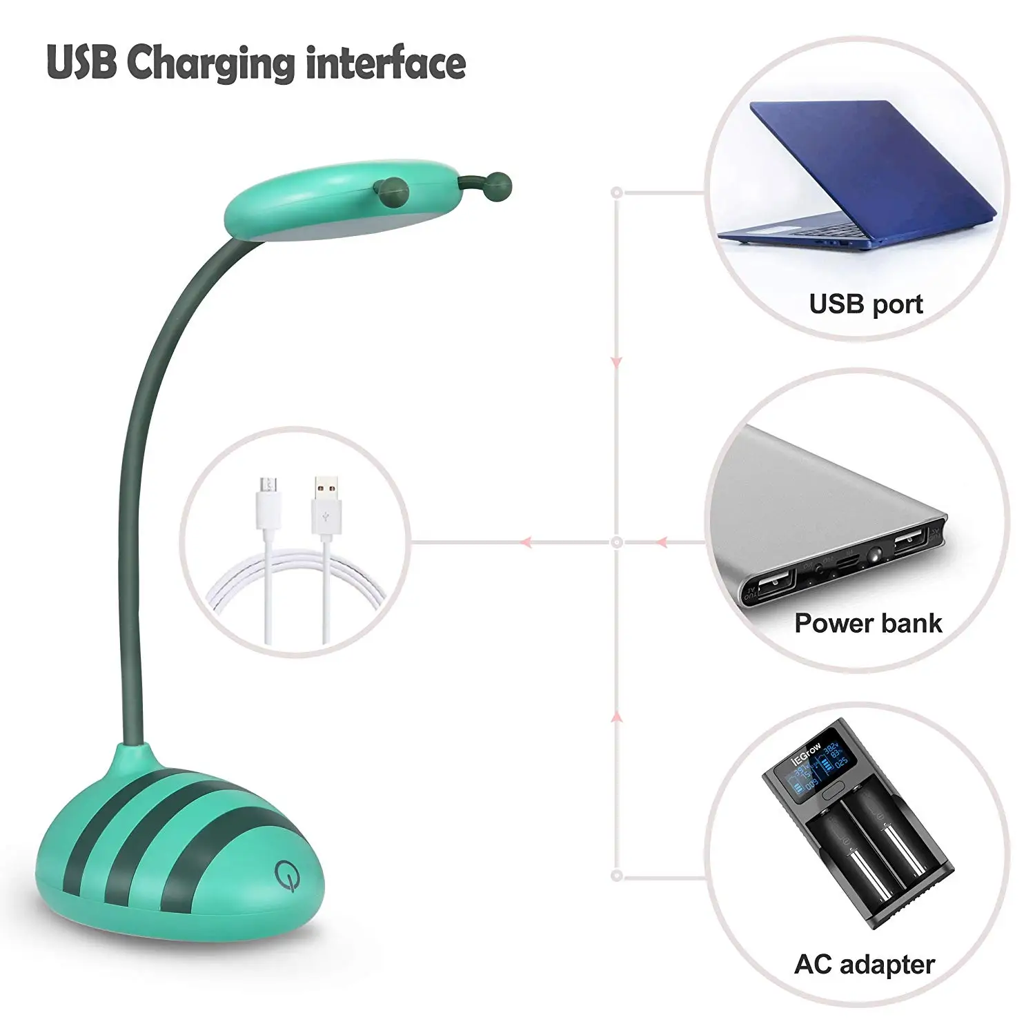 Светодиодная настольная лампа Bee Design press control Dimming Light Гибкая Usb перезаряжаемая Настольная лампа для ухода за глазами для детей