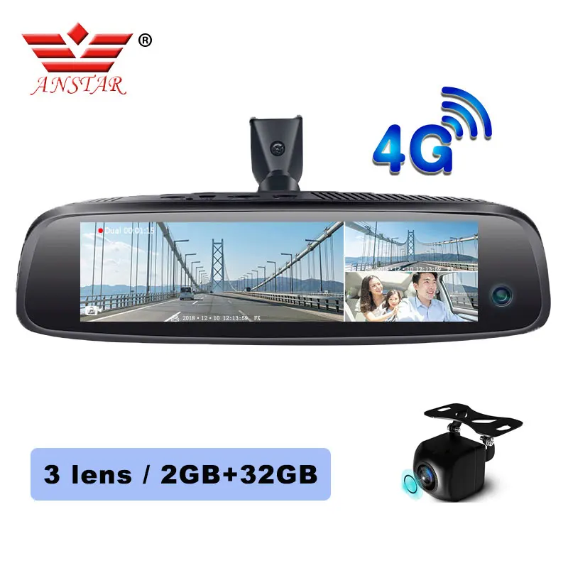 ANSTAR Car DVR ADAS 4G Android Rearview Mirror With 2+32GB 3-CH Dash Camera FHD 1080P Video Recorde