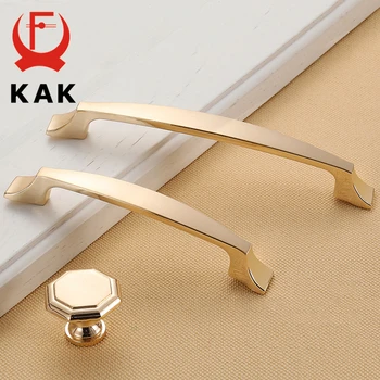 KAK Champagne Gold Door Handles Zinc Alloy Cabinet Handle Drawer Knobs European Wardrobe Pulls Kitchen Handle Furniture Hardware