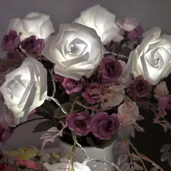 

Probe Shiny 20 Led Rose Flower Light Wedding Party Xmas String Battery Bedroom Valentine's Day Decor White Rose Flower