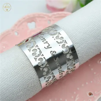 

Free shippment 100 filigree laser cut metallic silver customized wedding napkin rings