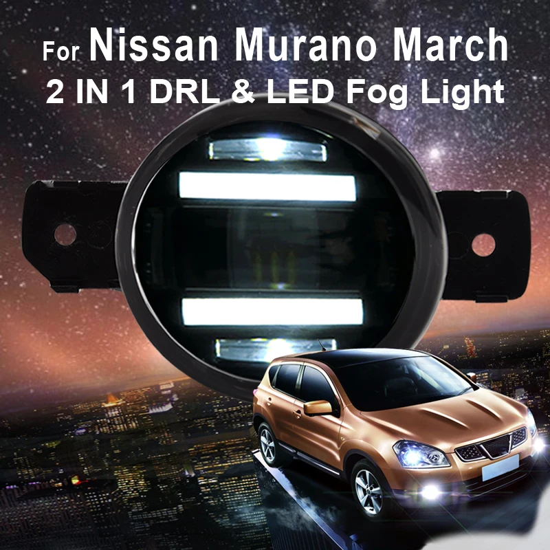 

for Nissan March New Led Fog Light with DRL Daytime Running Lights with Lens Fog Lamps Car Styling Led Refit Original Fog