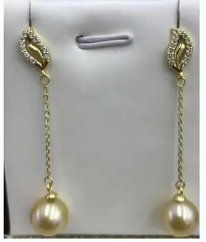 

free shipping charming 8-9mm SouthSea dangle gold pearl earring 925silver