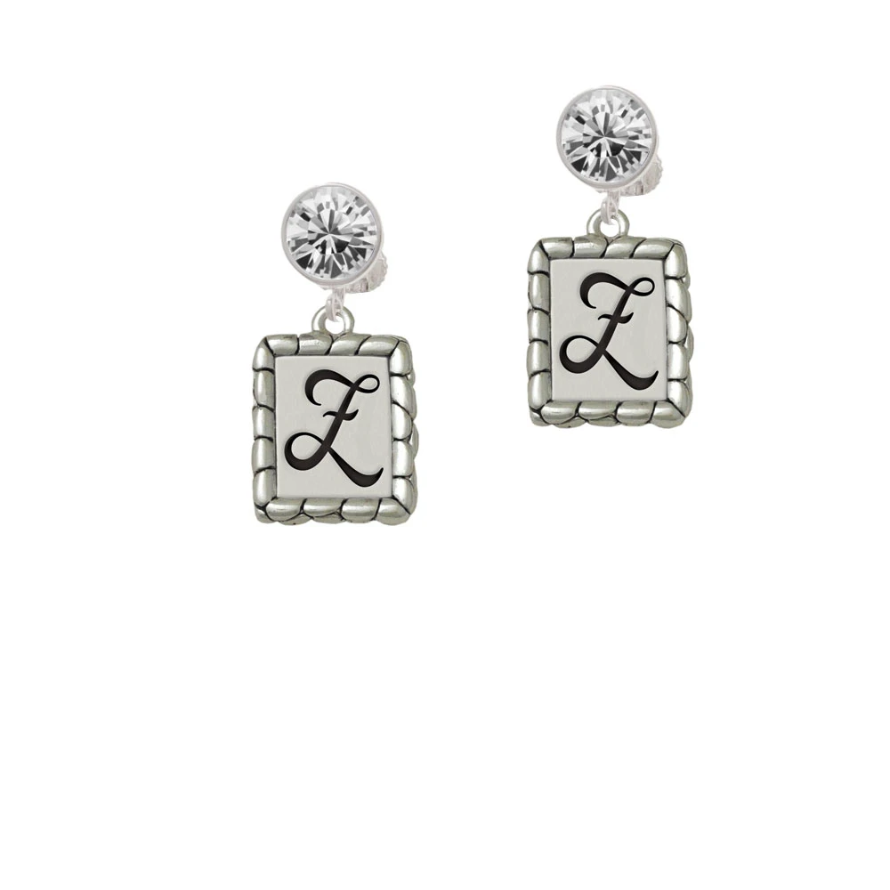 Pebble Border Initial - Z Crystal Clip On Earrings (1)