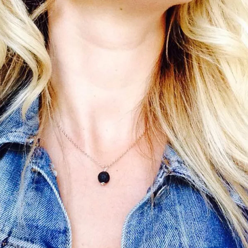 

Black vesuvianite volcanic stone original simple handmade jewelry fashion necklace for women girl best gift to her