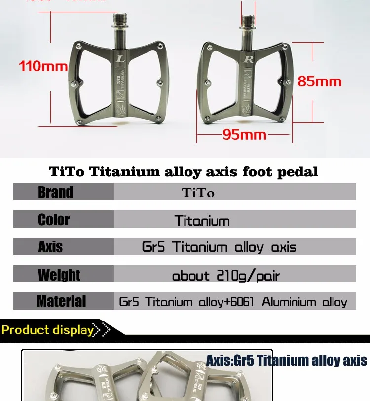 TiTo Сверхлегкие титановые педали для горного велосипеда/шоссейного велосипеда, титановые педали для велосипеда, велосипедные педали на платформе с ЧПУ, 1 пара титановых педалей