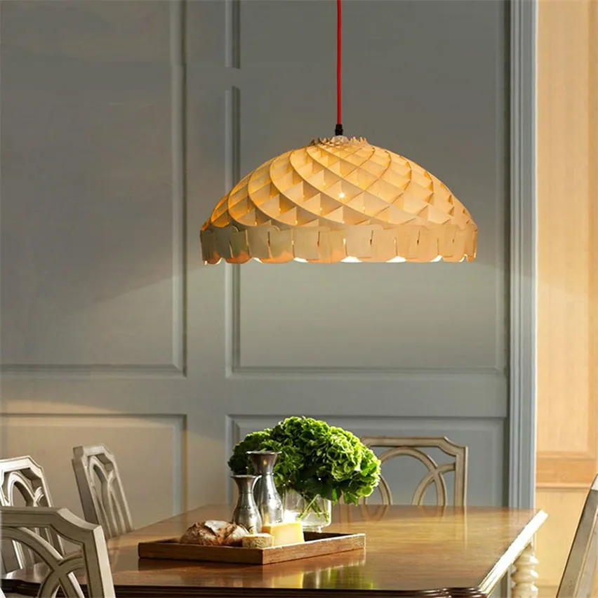 

Modern Creative Simple Wooden Lamps Pendant Lights Restaurant Bar Coffee Dining Room Wood Lampshade LED Hanging Light Fixture