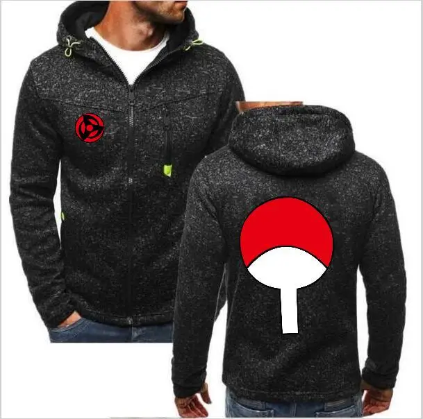 

Anime around Naruto Uchiha card with soil writing round eye hoodie men's autumn and winter warm zipper jacket