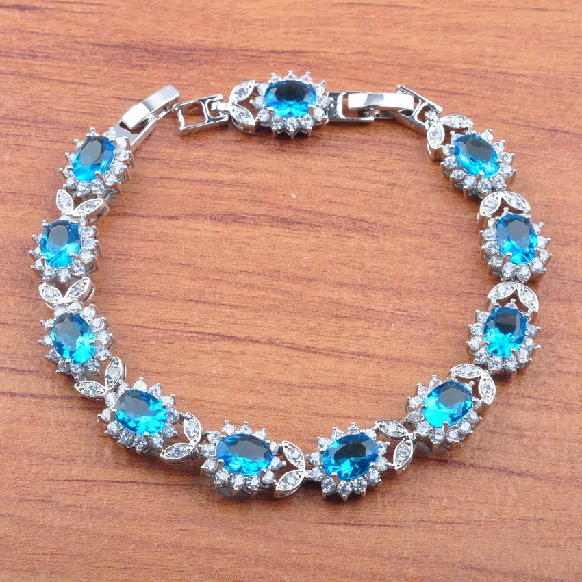 Bridal Jewelry Sets Sky Blue Zirconia 925 Sterling Silver For Women Earrings Necklace Pendant Ring Bracelet Free Gift Box JS0447 - Окраска металла: Bracelet