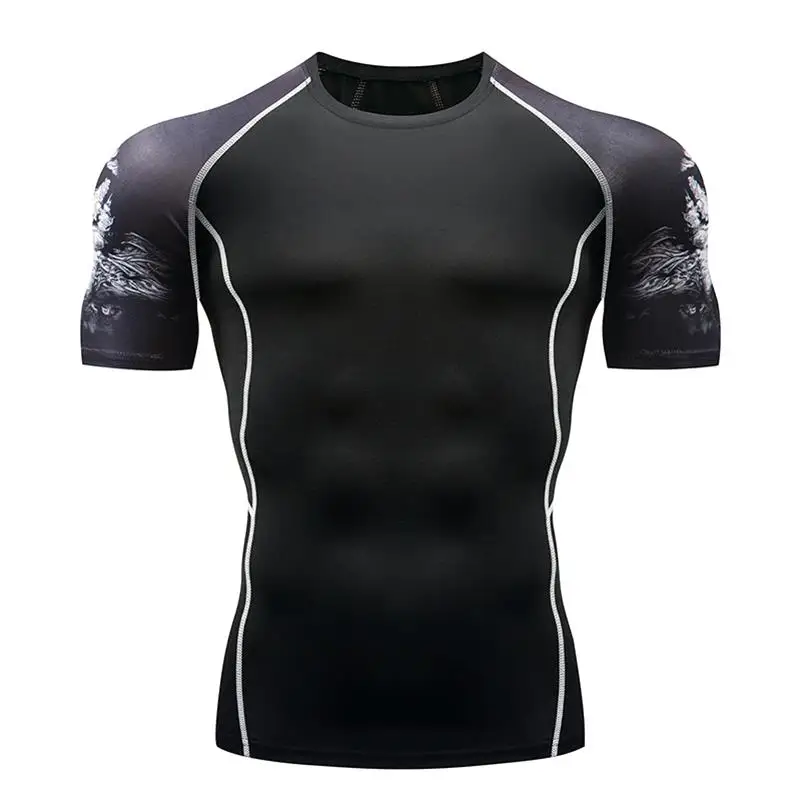 Футболка с 3D принтом волка, компрессионные колготки, мужская рубашка для пробежек, дышащая спортивная одежда с короткими рукавами, Рашгард, спортивная одежда для велоспорта