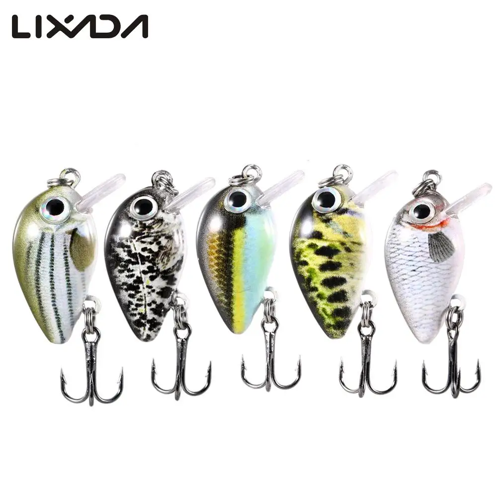 

Lixada 5pcs Mini Fishing Lures 28mm 2g Hard Fishing Crank Bait Lures 3D eyes Hard Baits with Treble Hook Fishing Tackle Box