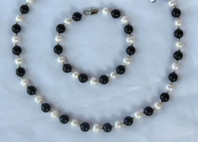 

charm Jew.657 stunning white round freshwater pearl red agate necklace bracelet set (A0423)