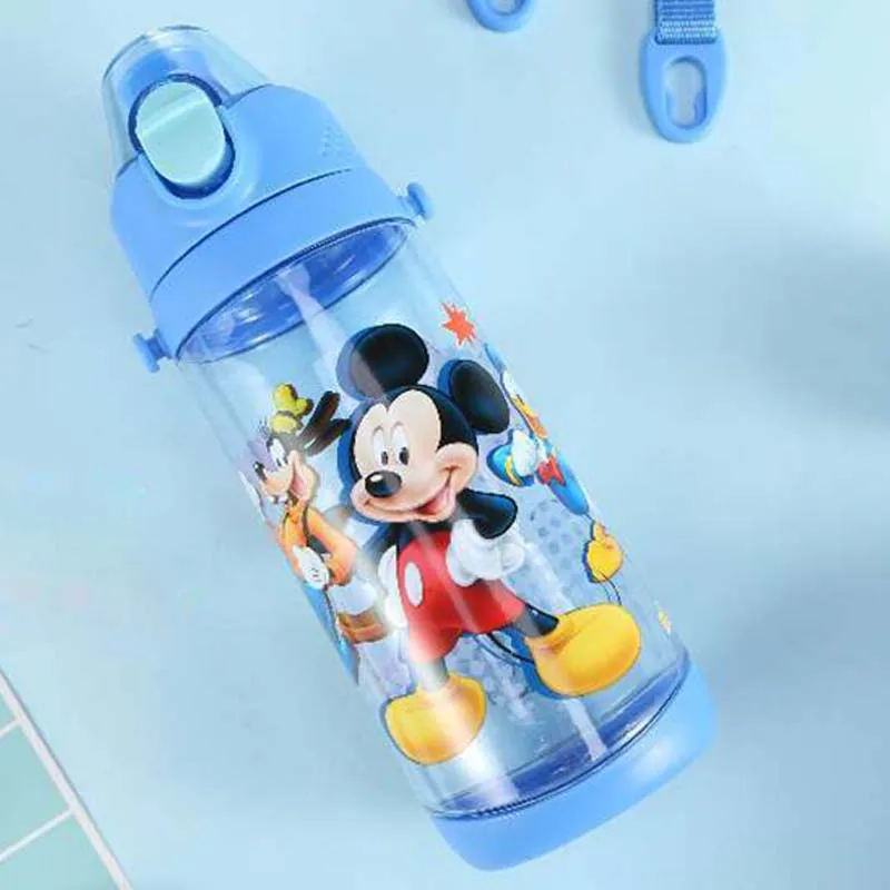 

600ml Water Bottle Kids Tritan Plastic Sport Water Bottle with Rope Straight Drinking Press Button Cartoon Kettle