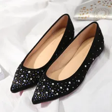 Черные женские туфли на плоской подошве с синими кристаллами, с острым носком, со стразами, со звездами; женская красивая обувь; удобная модельная обувь; элегантная Офисная Женская обувь