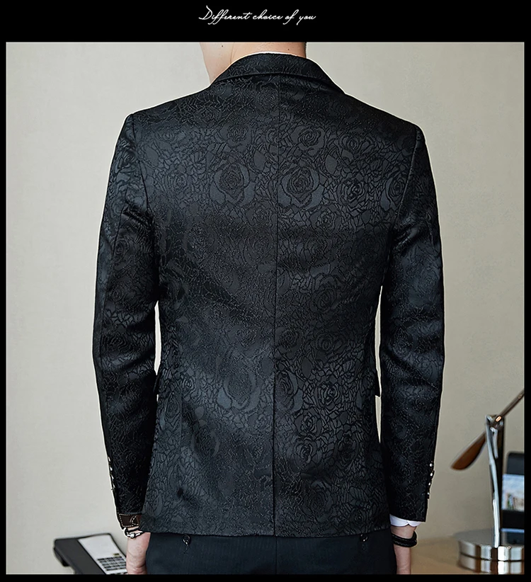 Rosa jacquard Print Slim Fit chaqueta azul real negro Promo para los hombres elegante Blazer negocio Casual partido traje de boda CAPA Rosa jacquard Print Slim Fit chaqueta azul real negro Promo para los hombres elegante Blazer negocio Casual partido traje de boda CAPA