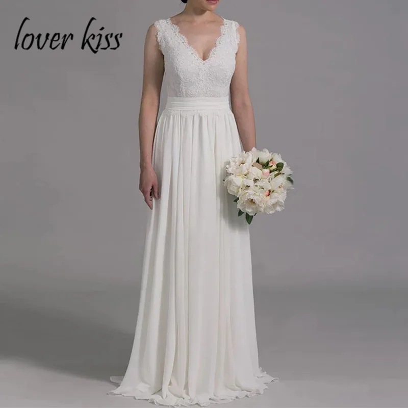 

Lover Kiss Vestido De Noiva Elegant Simple Beach Wedding Dresses For Women Summer Weddings Lace Chiffon Long Bridal Gowns Formal