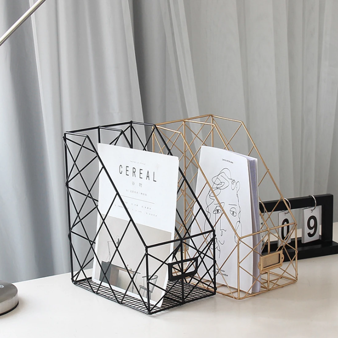 HIPSTEEN الرجعية نمط الحديد الفن تخزين رف الجوف Bookrack ملف مجلة السلع الجرف ل مكتب مزدوجة طبقات الأسود