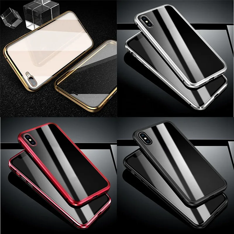 

Magnetic Adsorption Phone Case Luxury Metal Frame Tempress Glass Cover For iPhone X XS MAX XR 6s 7 8 Plus
