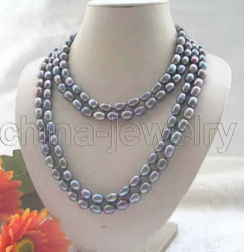 

FREE SHIPPING>>>@@ AS1169 Beautiful long strand 83" 11-12mm black baroque freshwater pearl necklace