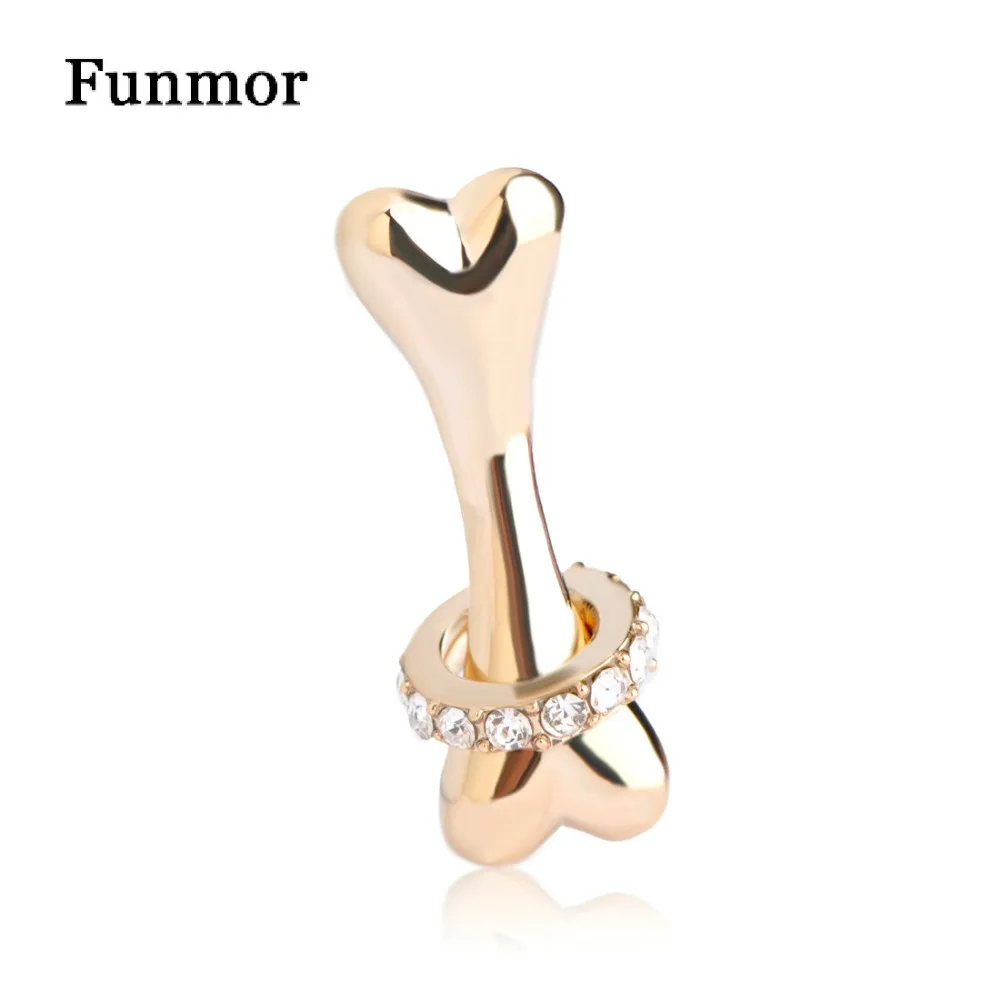 

Funmor Simple Dog Bone Shape Brooches Corsage Crystal Round Chain Shirt Collar Clip Cufflinks Christmas Gift For Boys Girls Pin