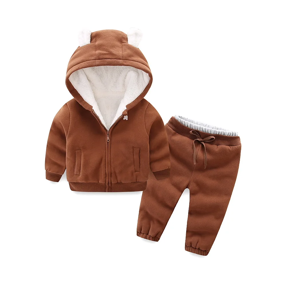 BibiCola winter boys girls clothing set children clothes plus velvet warm hoodies top+pants 2pcs cartoon kids suit clothess