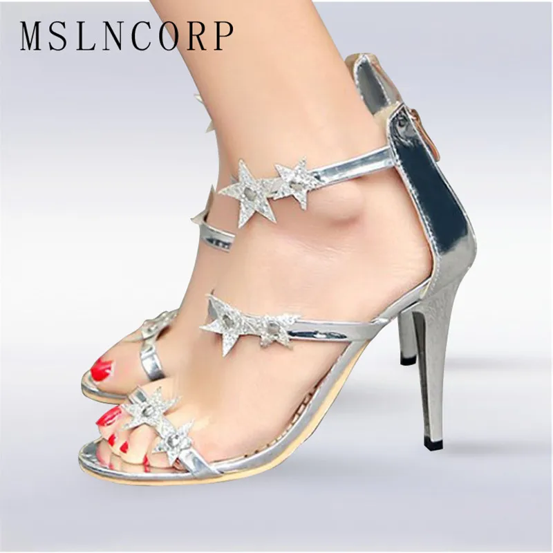 

plus size 34-43 Elegant Thin High Heel New Brand Woman Shoes Star Appliques Solid Sexy Women Party Wedding Summer Sandals Pumps