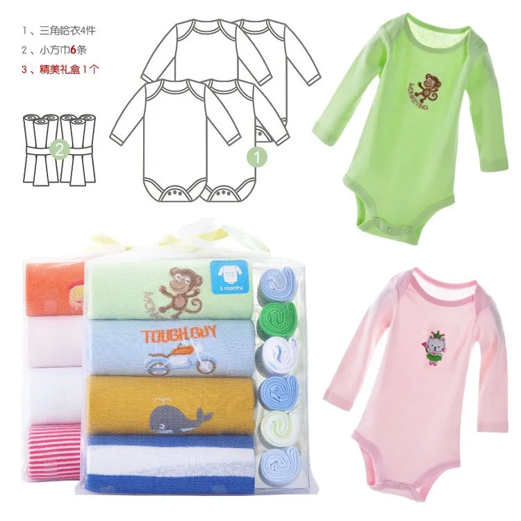 Детский hooyi боди с коротким рукавом набор полотенец 4 комбинезон+ 6 носовой платок подарочные наборы к Рождеству Одежда для маленьких мальчиков новорожденных roupas