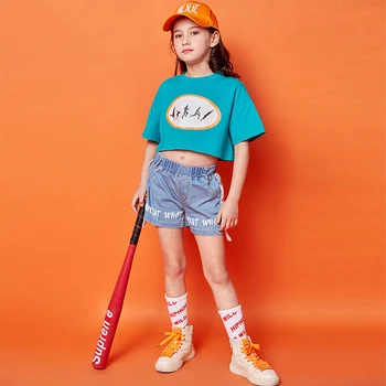 

Girl Jazz Dance Costumes Child Cheerleader Costume Kids Street Dance Short-Sleeved Student Performance Dance Outfit DQS2061