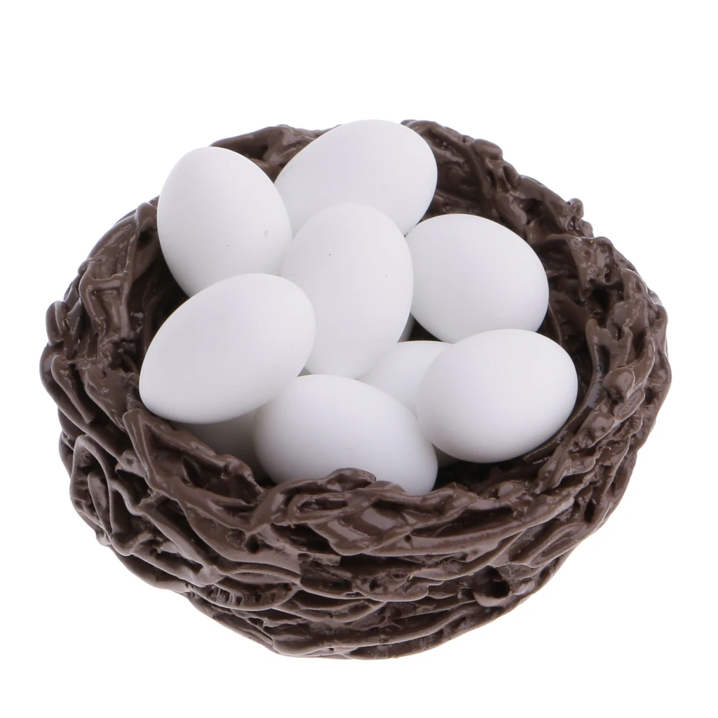 

1/12 Scale Dollhouse Miniature Brown Duck's Nest w/ 10 Small White Eggs Accessories for Dollhouse Living Room Micro Landscape